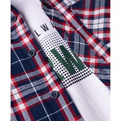 Pine Kids 100% Cotton Woven Full Sleeves Checks Shirts and T-Shirt With Always Foward Text Print - Red