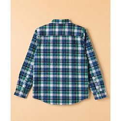 Pine Kids 100% Cotton Woven Full Sleeves Checked Shirt and T-shirt with Palm Trees Print - Blue