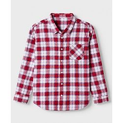 Pine Kids 100% Cotton Woven Full Sleeves Checked Shirt and T-shirt with California Text Print - Red