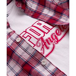 Pine Kids 100% Cotton Woven Full Sleeves Checked Shirt and T-shirt with California Text Print - Red