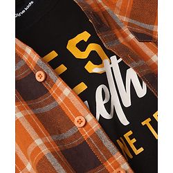 Pine Kids 100% Cotton Woven Full Sleeves Shirts with T-Shirt & Best Together As One Team Text Print - Orange