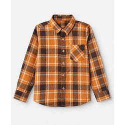 Pine Kids 100% Cotton Woven Full Sleeves Checks Shirts and T-Shirt With Best Together As One Team Text Print - Orange