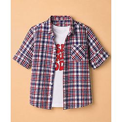 Pine Kids 100% Cotton Woven Half Sleeves Checked Shirt and T-Shirt with Inspire Someone Today Text Print in Red