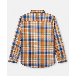 Pine Kids 100% Cotton Woven Half Sleeves Checked Shirt and T-Shirt with Happiness Comes In Wave Text Print in Orange