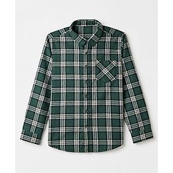 Pine Kids 100% Cotton Woven Full Sleeves Checked Shirt and Tank Top with Good Times Print - Green