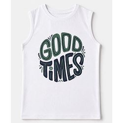 Pine Kids 100% Cotton Woven Full Sleeves Checked Shirt and Tank Top with Good Times Print - Green
