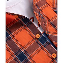 Pine Kids Cotton Woven Full Sleeves Checks Shirt with Tank T-Shirt - Orange