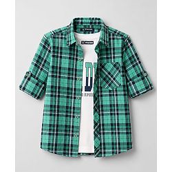 Pine Kids Cotton Woven Full Sleeves Checks Shirt with Tank T-Shirt - Green