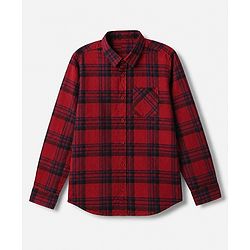 Pine Kids 100% Cotton Woven Full Sleeves Hooded Checked Shirt - Red