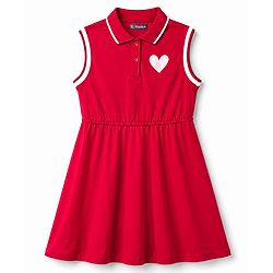 Pine Kids 100% Cotton Knit Sleeveless Hearts Printed Frock - Red