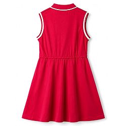 Pine Kids 100% Cotton Knit Sleeveless Hearts Printed Frock - Red