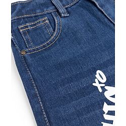Pine Kids Cotton Blend Denim Woven Full Length Jeans with Slogan Print - Blue