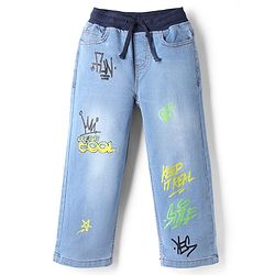 Pine Kids Denim Woven Full Length Jeans With Text Print - Navy Blue