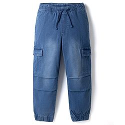 Pine Kids Cotton Elastane Denim Full Length Jeans with Cargo Pockets in Blue