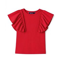 Pine Kids Cotton Knit Solid Flutter Half Sleeves Top - Red