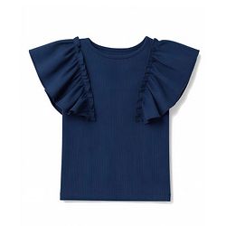 Pine Kids Cotton Knit Solid Flutter Half Sleeves Top - Navy Blue