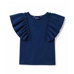 Pine Kids Cotton Knit Solid Flutter Half Sleeves Top - Navy Blue