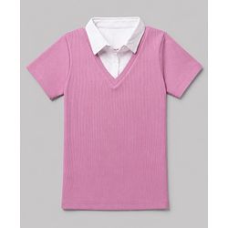 Pine Kids Cotton Lycra Knit Polo Top with Half Sleeves - Pink
