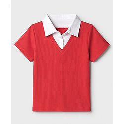 Pine Kids Cotton Knit Top with Half Sleeves in Red for 4-5 Years