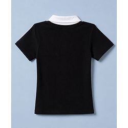 Pine Kids Cotton Knit Half Sleeves Solid Top in Black