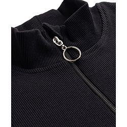 Pine Kids Cotton Lycra Knit Full Sleeves Solid Top - Black