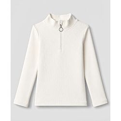 Pine Kids Cotton Lycra Knit Full Sleeves Solid Top - White