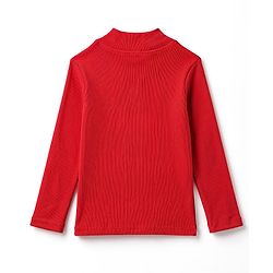 Pine Kids Cotton Knit Full Sleeves High Neck Solid Colour Top- Red
