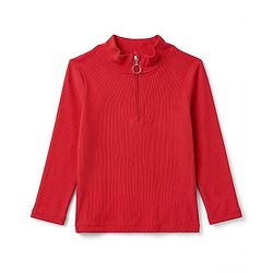 Pine Kids Cotton Knit Full Sleeves High Neck Solid Colour Top- Red