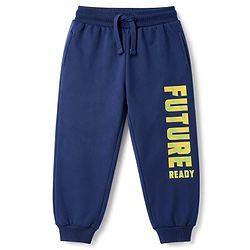 Pine Kids Knit Full Length Lounge Pant With Pockets & Text Print - Navy
