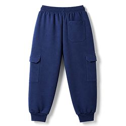 Pine Kids Knit Full Length Lounge Pant With Pockets & Text Print - Navy