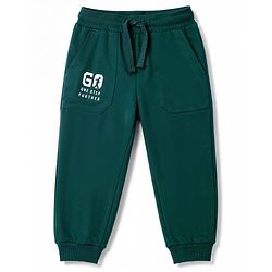 Pine Kids Knit Full Length Lounge Pant With Pockets & Text Print - Dark Green