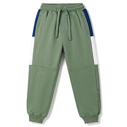 Pine Kids Knit Full Length Cut N Sew Text Printed Lounge Pant - Olive Green