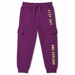 Pine Kids Knit Full Length Text Printed Lounge Pant with Pockets - Purple