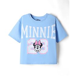 Pine Kids Disney Terry Knit Half Sleeves T-Shirt & Shorts Set With Minnie Mouse Graphic - Light Blue