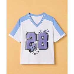 Pine Kids Disney 100% Cotton Knit Terry T-Shirt with Half Sleeves and Minnie Mouse Print in White & Blue