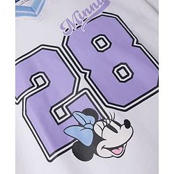 Pine Kids Disney 100% Cotton Knit Terry T-Shirt with Half Sleeves and Minnie Mouse Print in White & Blue