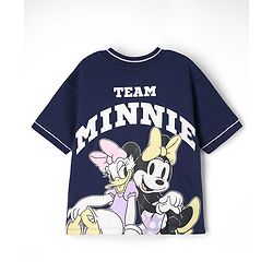 Pine Kids Disney Terry Knit Half Sleeves T-Shirt & Shorts Set with Front & Back Minnie Mouse Graphic - Navy Blue