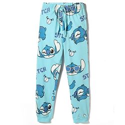 Pine Kids Disney Single Jersey Knit Full Sleeves T-Shirt & Pyjama Night Suit with Stitch Graphic - Light Blue