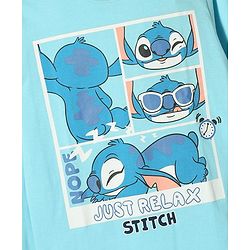 Pine Kids Disney Single Jersey Knit Full Sleeves T-Shirt & Pyjama Night Suit with Stitch Graphic - Light Blue