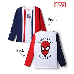 Pine Kids Marvel 100% Cotton Knit Full Sleeves T-Shirt With Spider Man Graphic - Red & Navy Blue