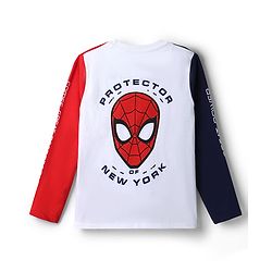 Pine Kids Marvel 100% Cotton Knit Full Sleeves T-Shirt With Spider Man Graphic - Red & Navy Blue