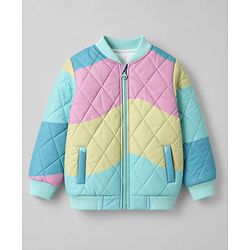 Pine Kids Woven Full Sleeves Quilted Bomber Jacket - Sea Green