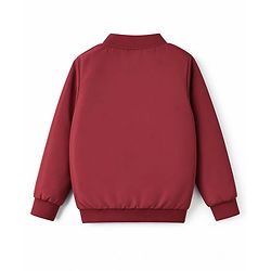 Pine Kids Woven Full Sleeves Text Embroidered Bomber Jacket - Red