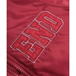 Pine Kids Woven Full Sleeves Text Embroidered Bomber Jacket - Red