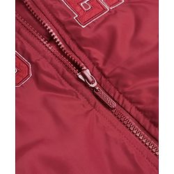Pine Kids Woven Full Sleeves Text Embroidered Bomber Jacket - Red