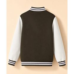 Pine Kids Knit Full Sleeves Bomber Jacket with Adventure Badge- Brown