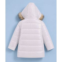 Pine Kids Woven Hooded Jacket with Full Sleeves & Fur Trim - White