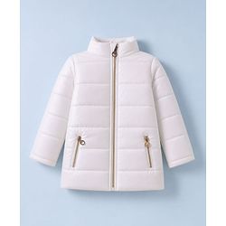 Pine Kids Woven Hooded Jacket with Full Sleeves & Fur Trim - White