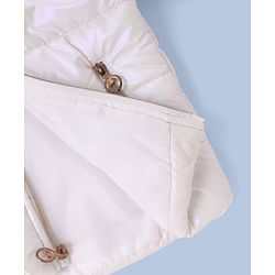 Pine Kids Woven Hooded Jacket with Full Sleeves & Fur Trim - White