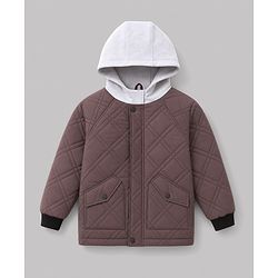 Pine Kids Woven Hooded Winter Jacket with Full Sleeves - Brown